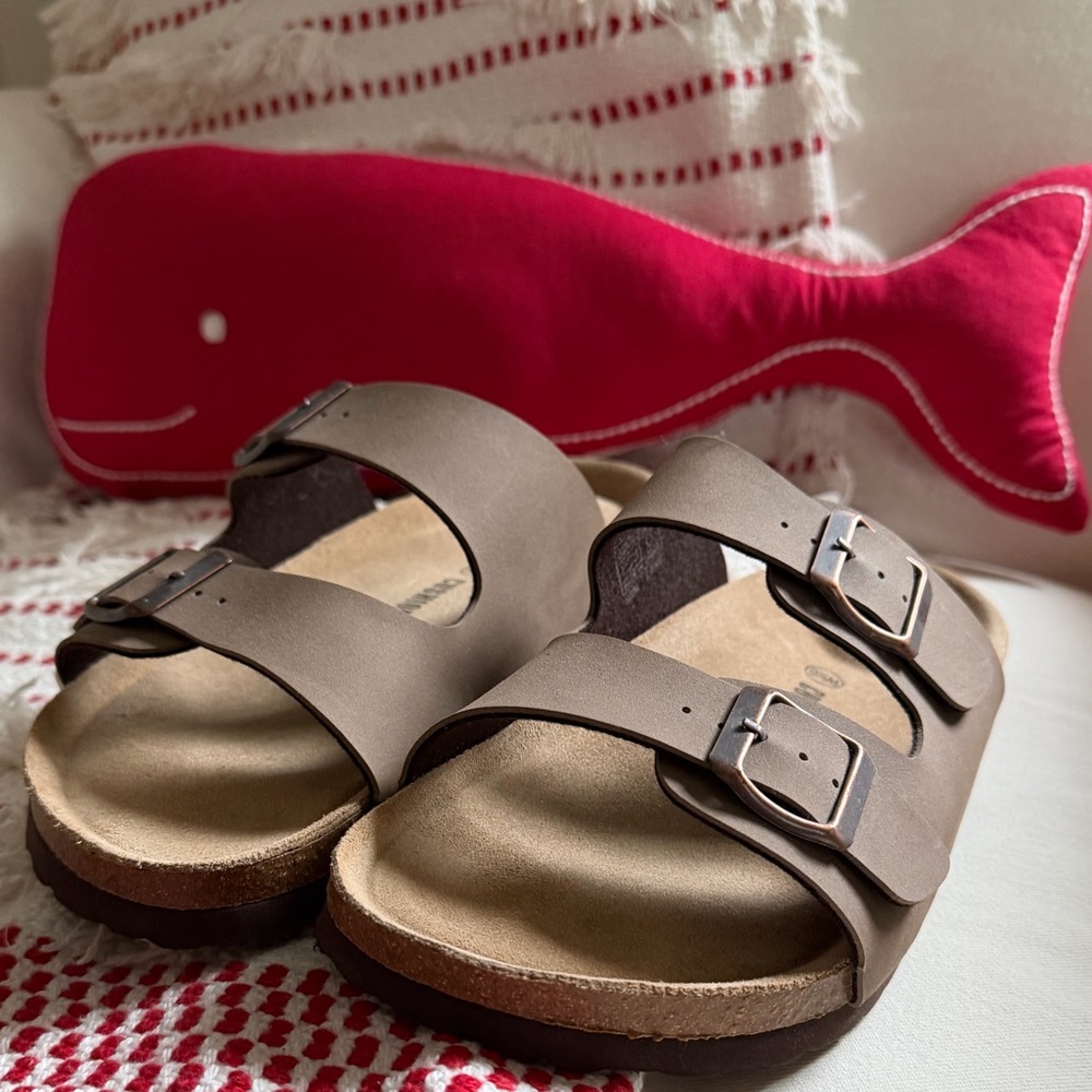 Women's Double-Buckle Brown Slide Sandals Cushionaire NWT